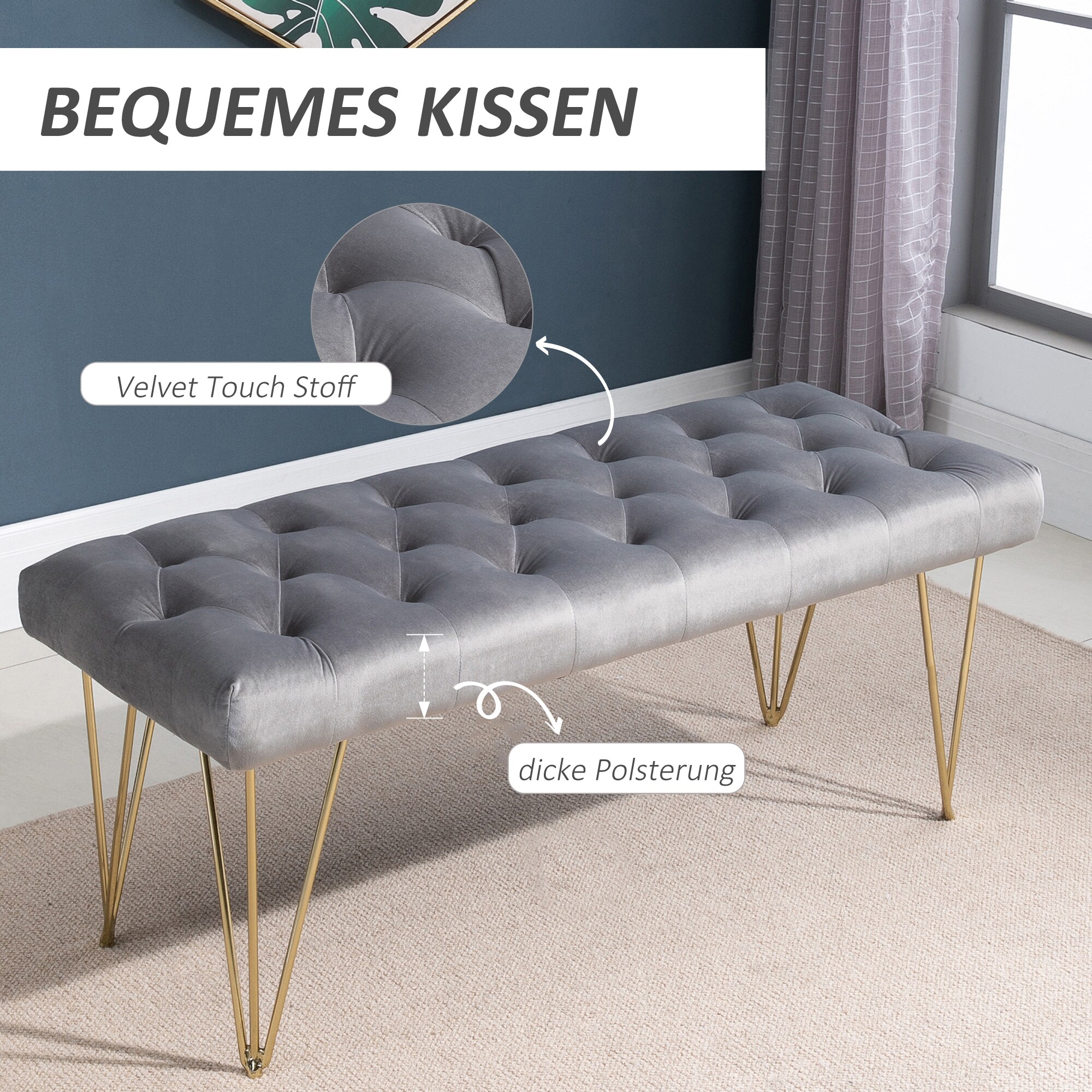 HOMCOM Sitzbank im eleganten Design grau 116 x 44,5 x 49 cm (BxTxH)