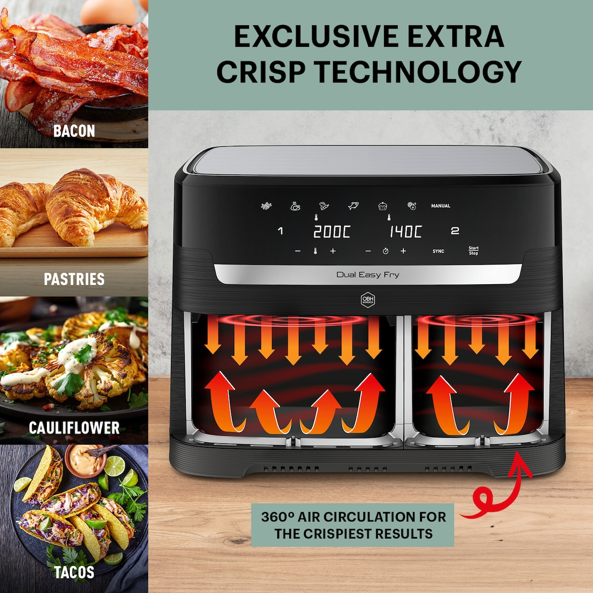 OBH Nordica XXL Dual Easy Fry airfryer AG9428S0 (sort)