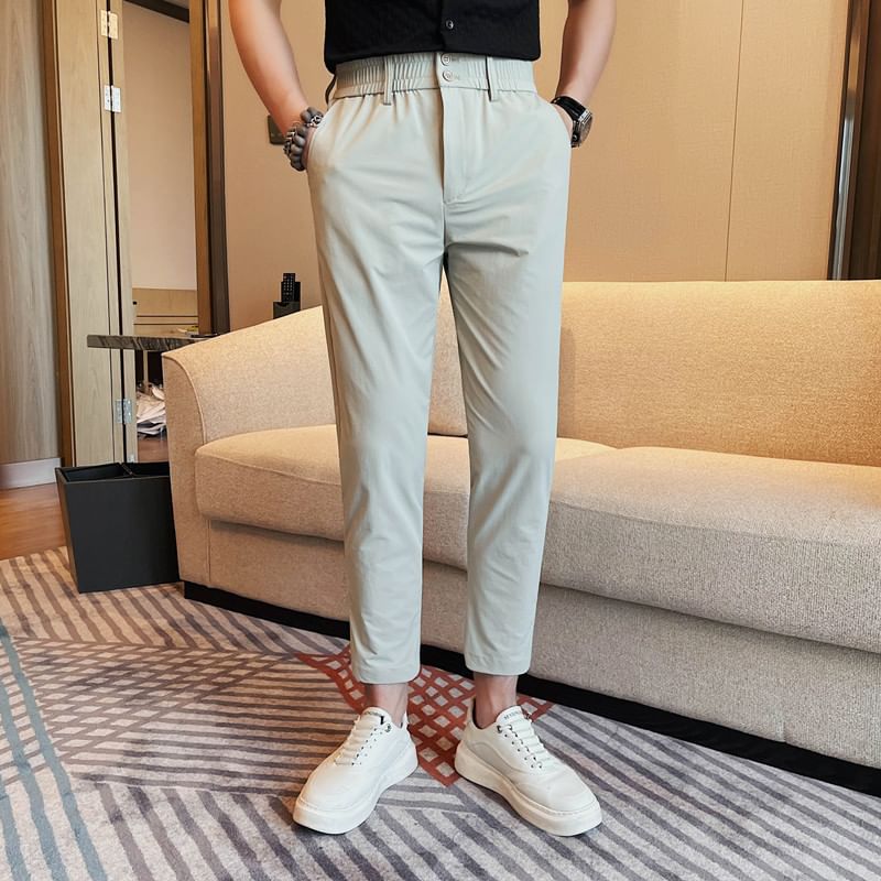 Lefitt - Effen cropped rechte broek met elastische taille