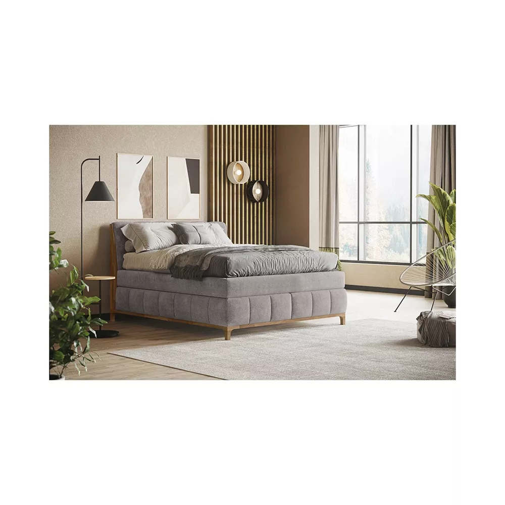 naturoo Boxspringbett Moon 160x200cm grau inkl. Premium Topper