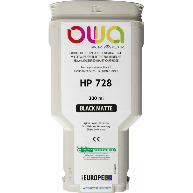 Cartouche d'encre traceur remanufacturée OWA - standard - Noir Mat - pour HP 728