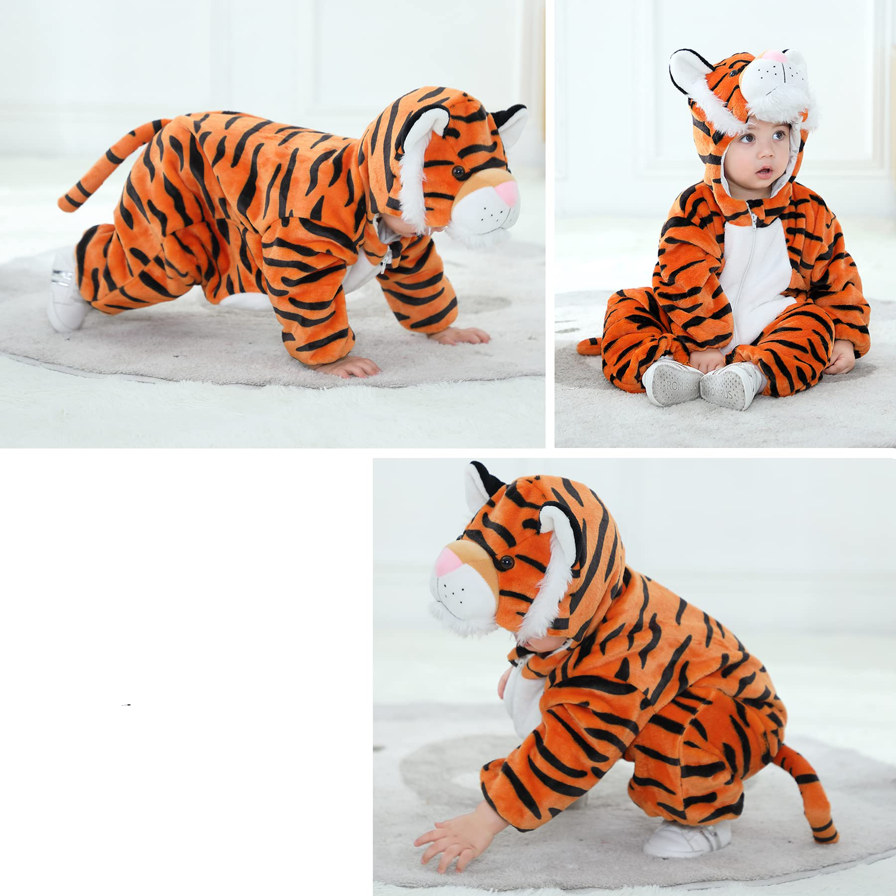 (75-80cm) Fasnachts Kinder Kostüm Warmer Tiger Plüsch Overall Verkleidung für Motto Partys / Halloween - Orange / Schwarz