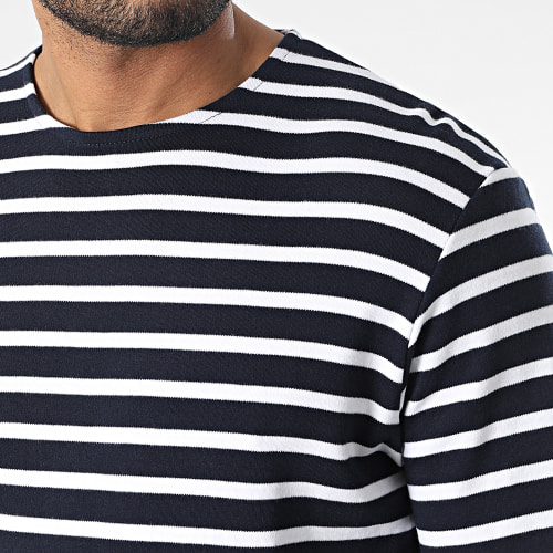 Tee Shirt Manches Longues A Rayures Briac Stripe Bleu Marine Blanc