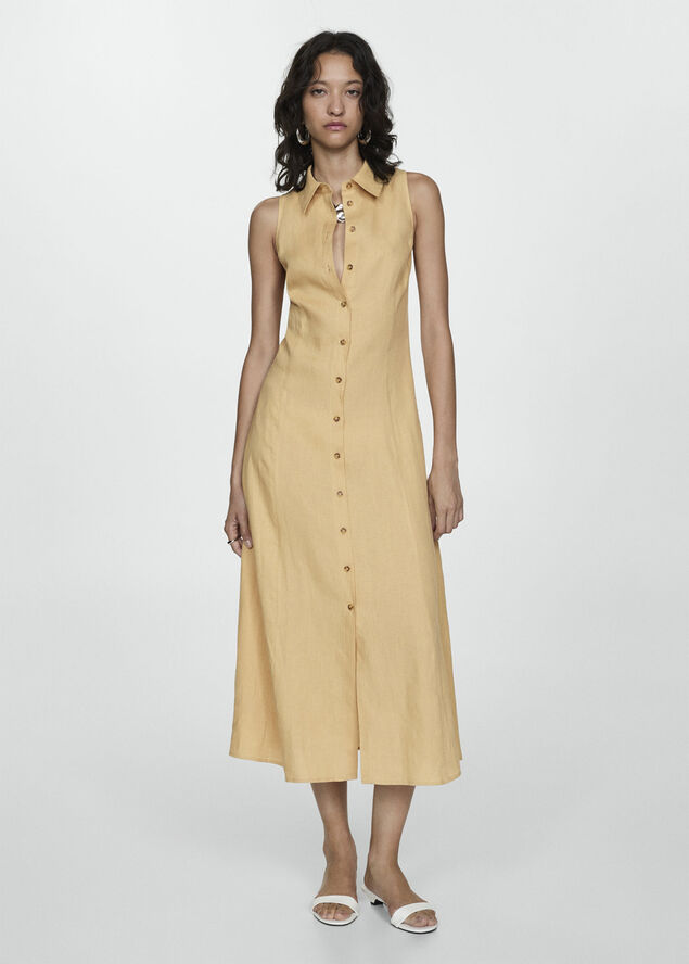 MANGO Linen-blend shirt dress Dark yellow