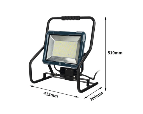 LUMAK PRO LED werklamp, 4-staps dimbaar met standaard, IP54, 200 W, 33000 lm, 6500 K, 5,0 m stroomkabel 3G1,5 mm² H07RN-F met stekker + 2x USB-uitgang + 1x geaard stopcontact