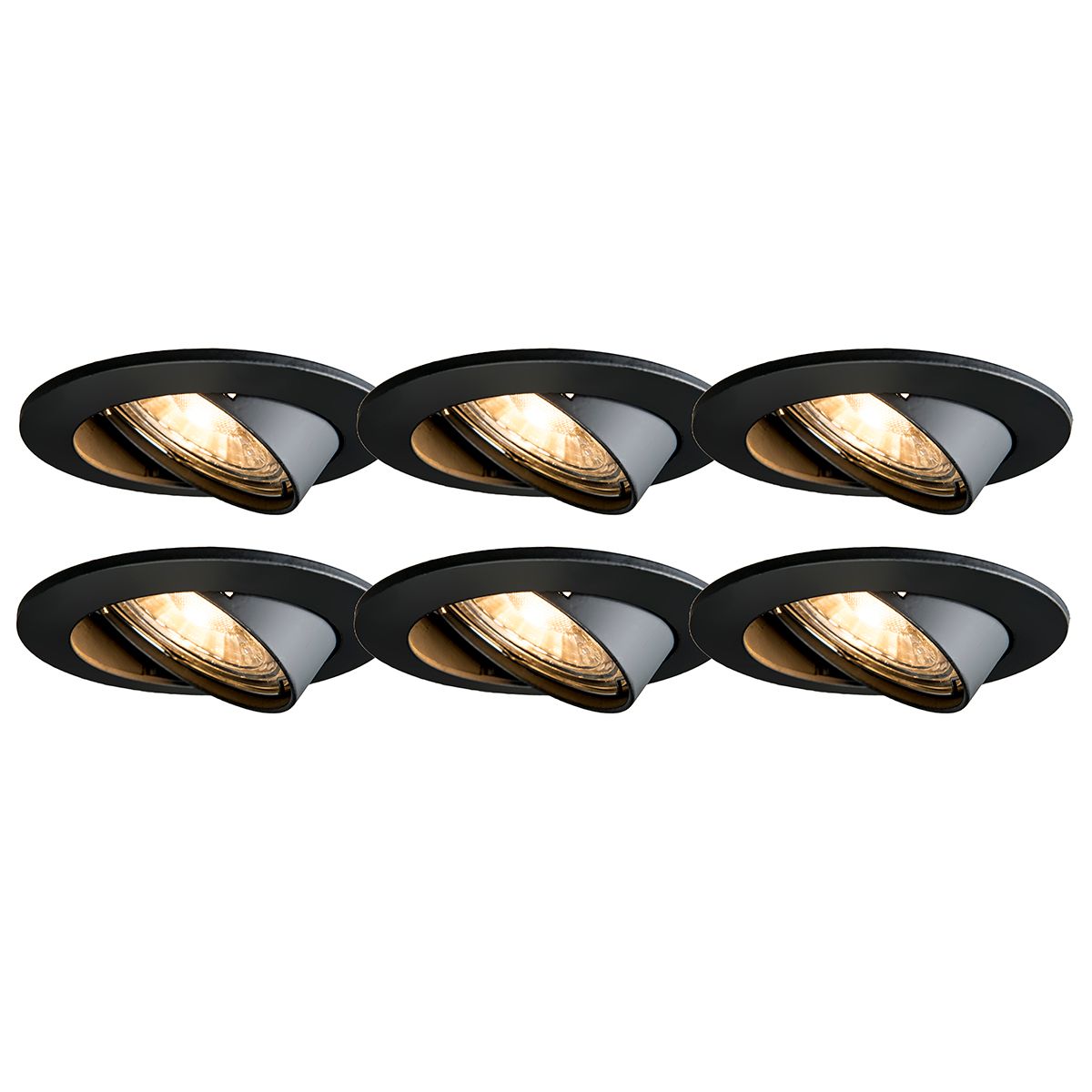 Set van 6 moderne inbouwspots zwart kantelbaar - Edu