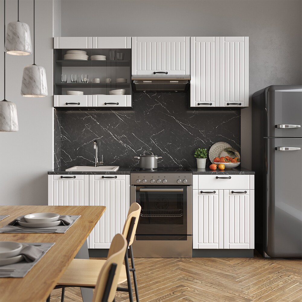 Vicco Küche Fame-Line 200 cm Küchenzeile Landhaus Küchenblock Einbau Anthrazit