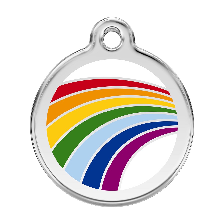 Placa de identificação para cães em aço inoxidável com esmalte branco arco-íris
