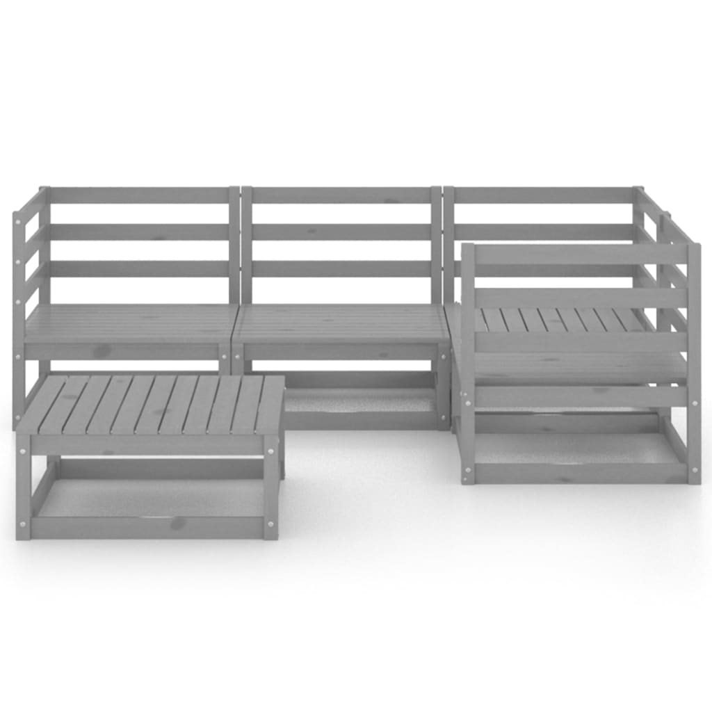 Salon de jardin meuble d'extérieur ensemble de mobilier 5 pièces gris bois de pin massif