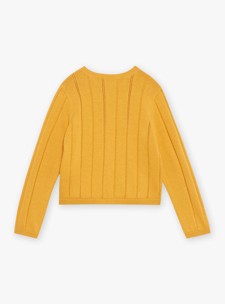 Gilet jaune moutarde en maille ajourée