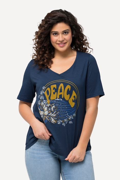 T-Shirt, Pailletten, Classic, V-Ausschnitt, Halbarm