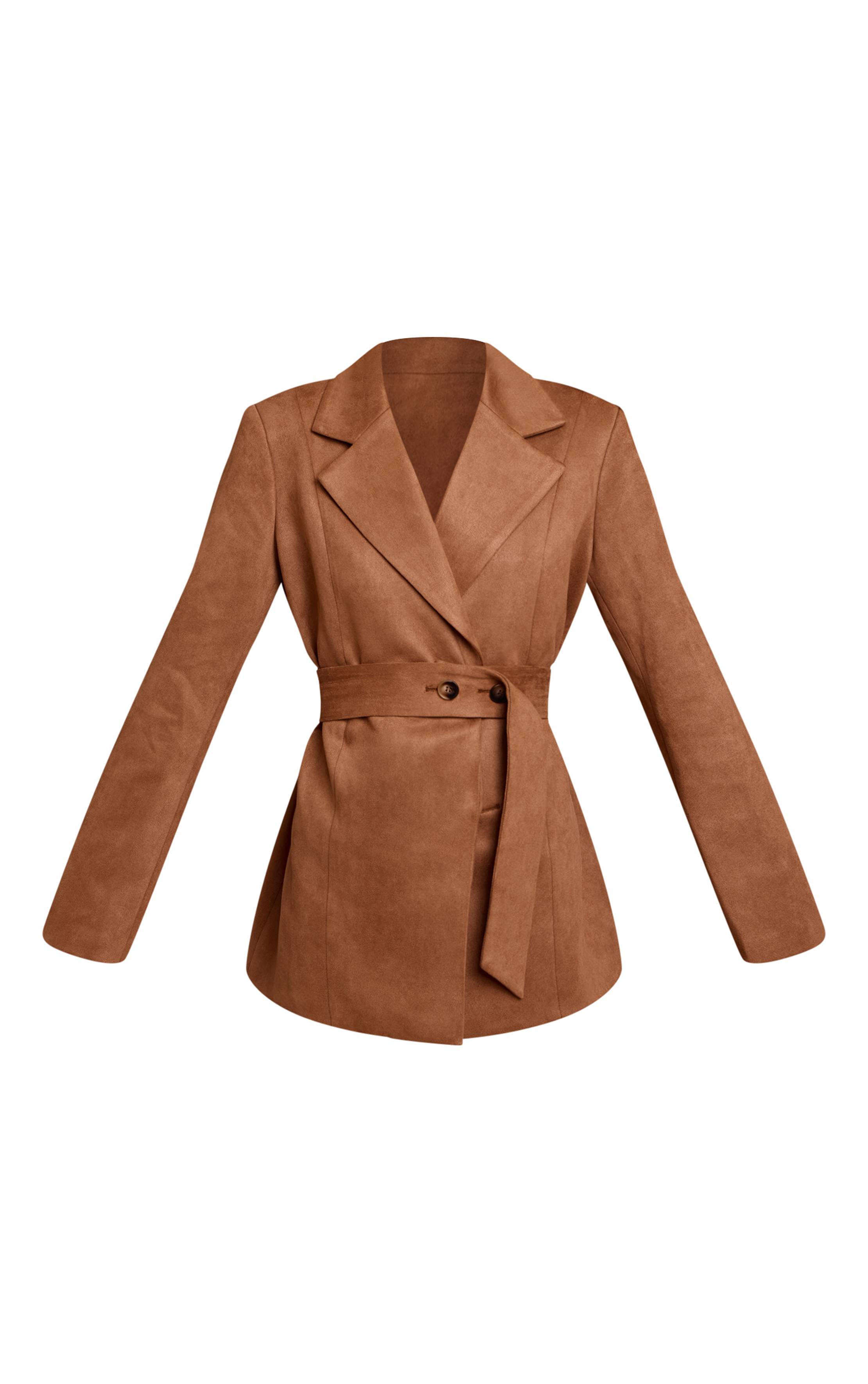 Marron Robe Blazer Ceinturée En Synthétique
