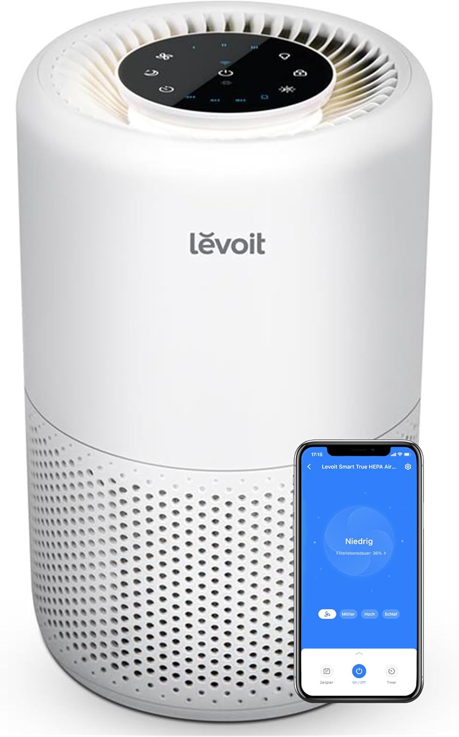 LEVOIT Luftreiniger 3-in-1 HEPA Filter, Luftfilter gegen Schimmel, Staub, Pollen & Gerüche, Air Purifier für Schlafzimmer, App Steuerung & Timer, Schlafmodus & Nachtlicht, Mattweiß