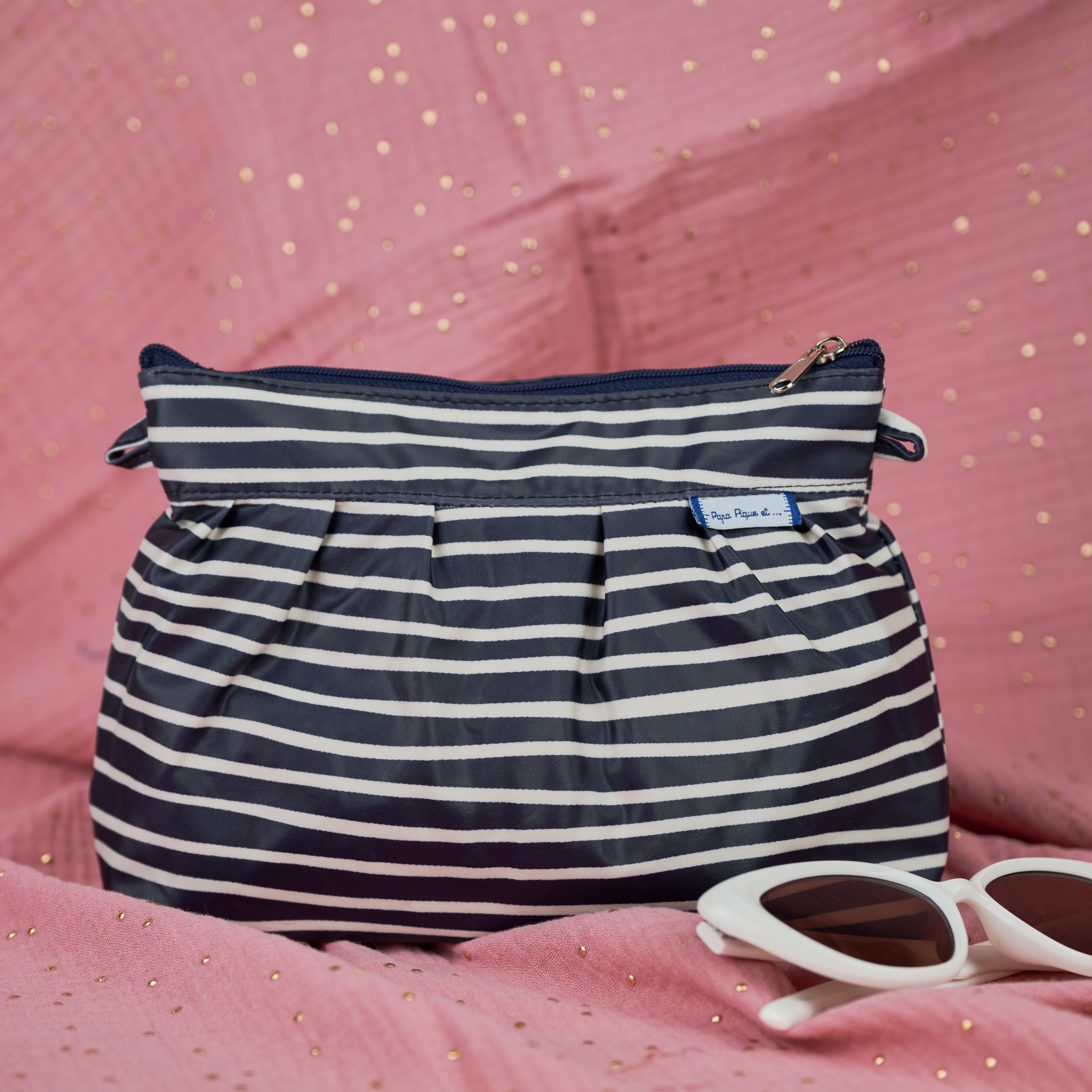 Pochette Plissée Rayé Ivoire Marine