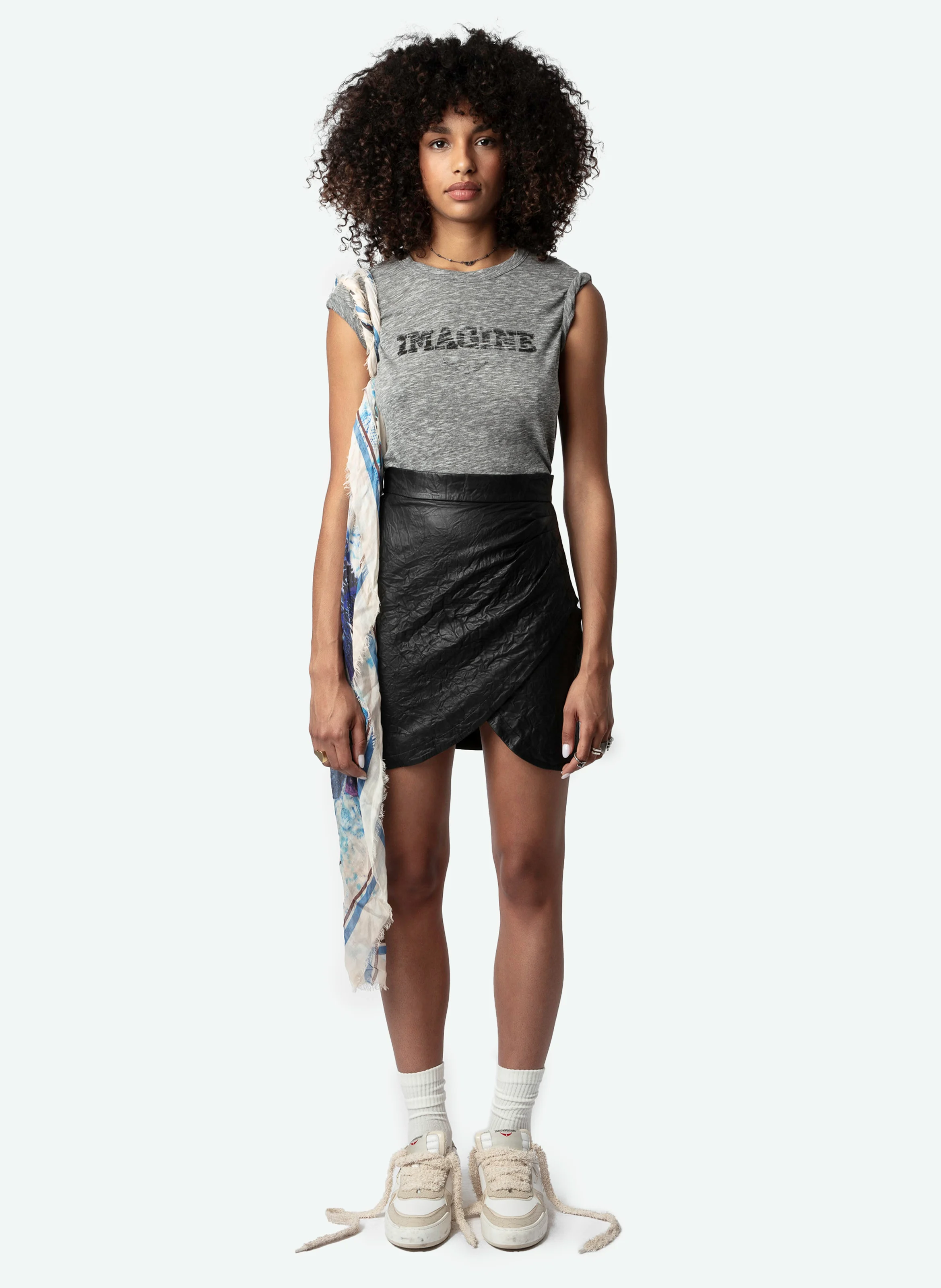 WOOP - Tee-shirt col rond en coton mélangé | Gris
