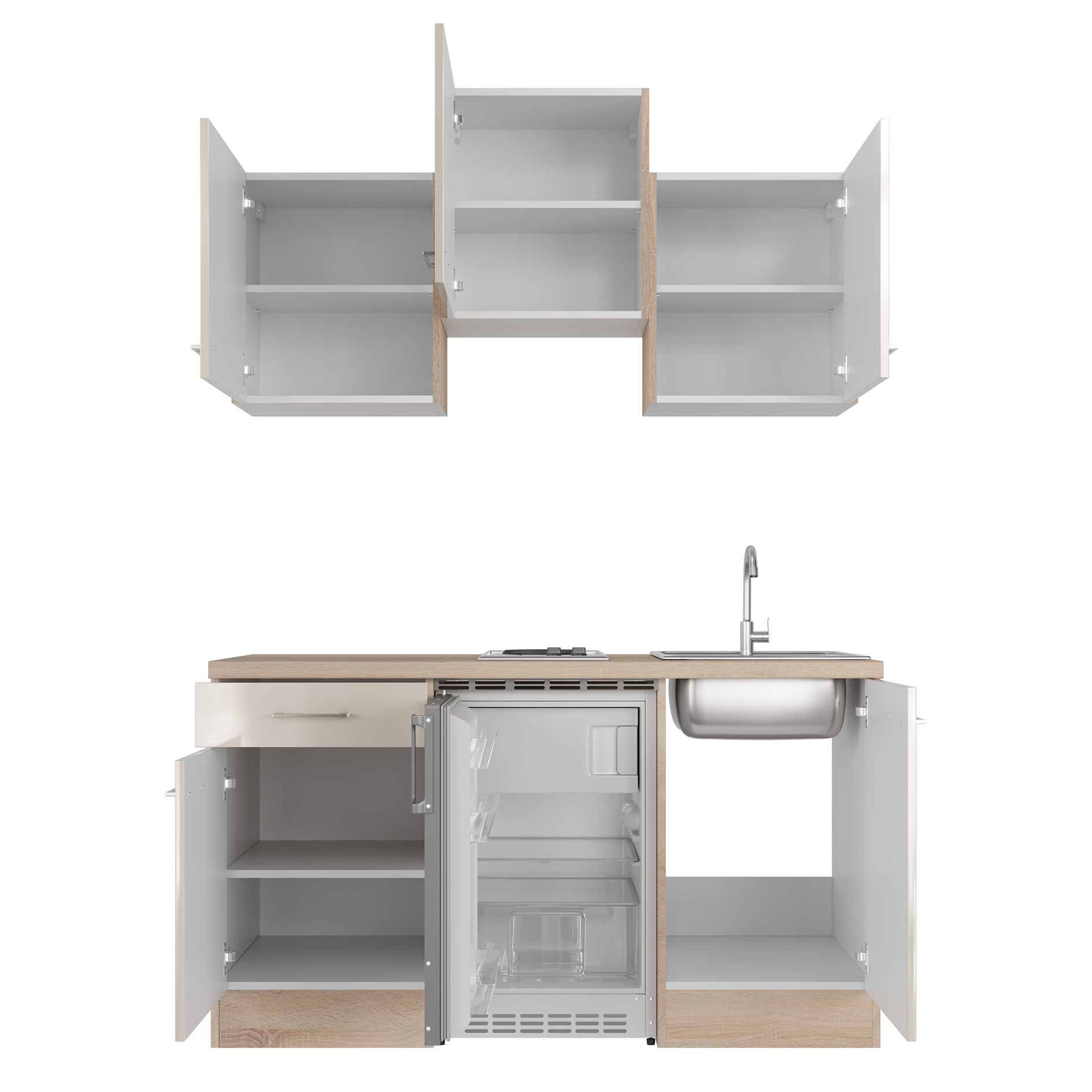 Singleküche NEPAL - Kaschmir Glanz-Sonoma Eiche - mit E-Geräten - 150 cm