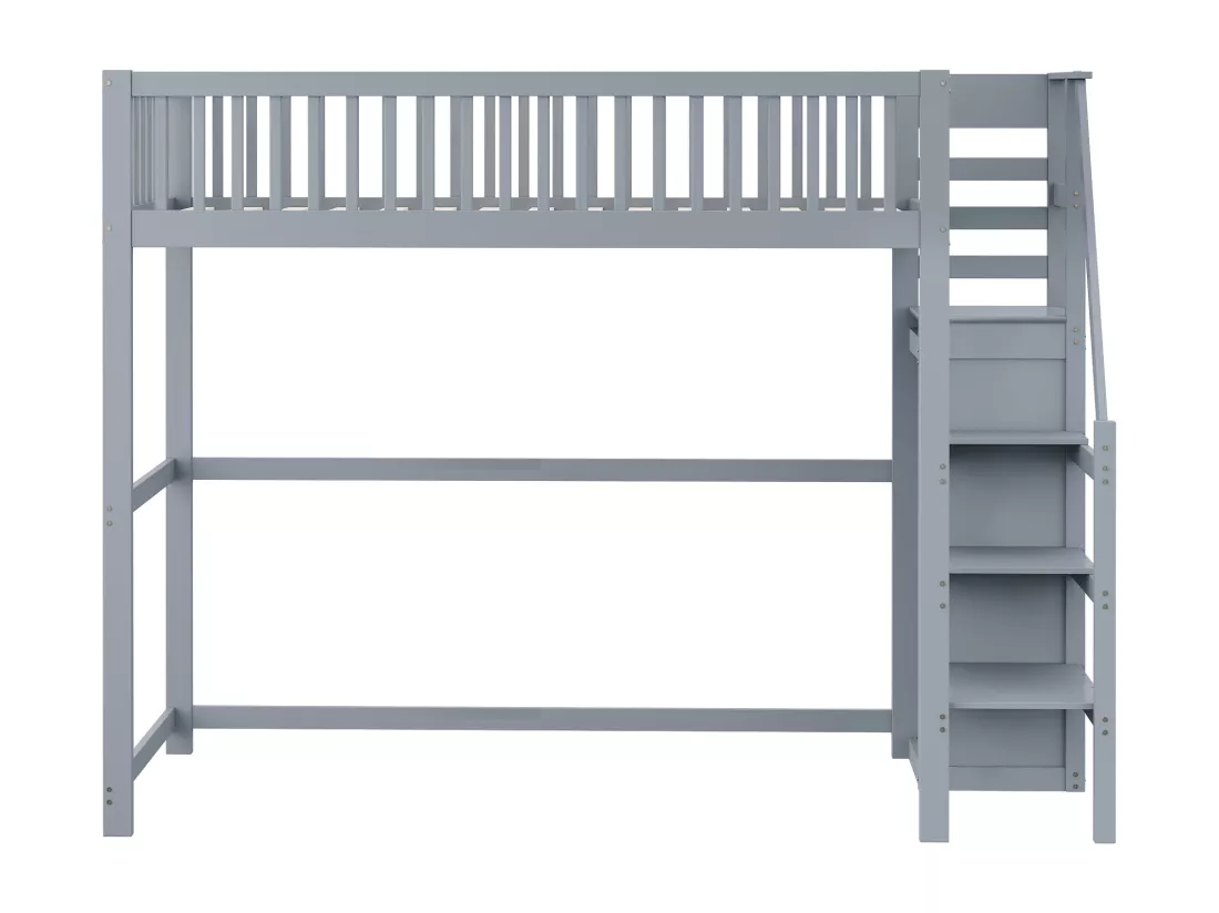Lit mezzanine 90x200cm en bois - avec une armoire - Gris