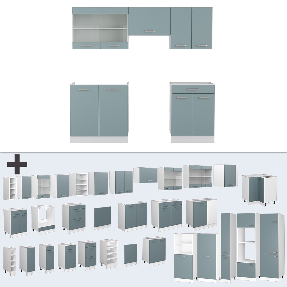 Vicco Küchenzeile R-Line Solid Weiß Blau Grau 200 cm modern Küchenschränke Küchenmöbel