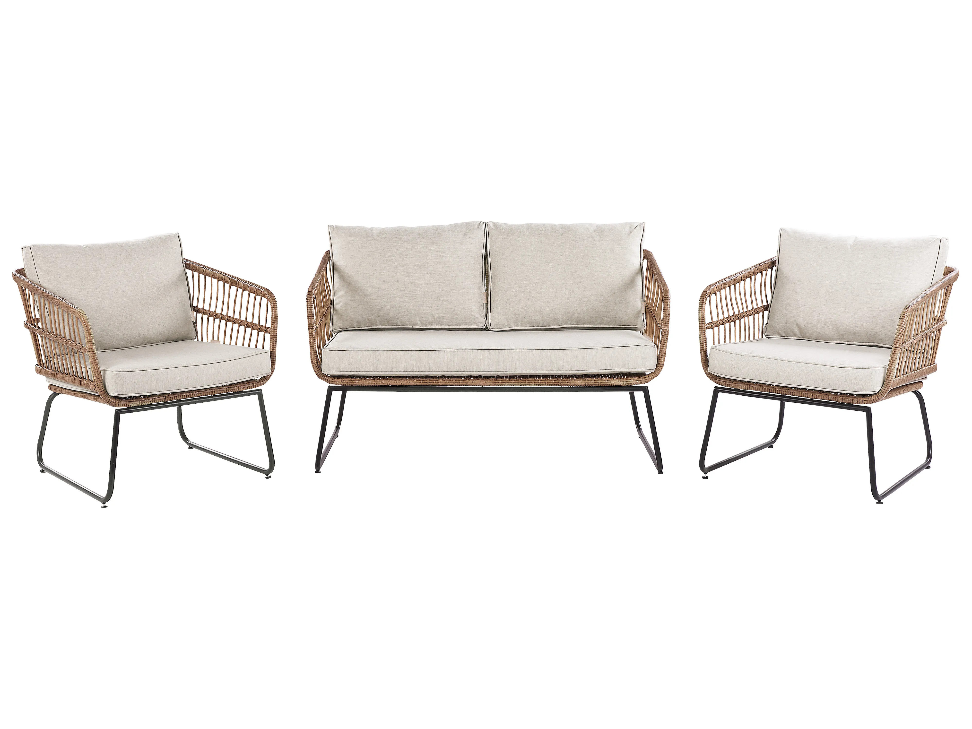 Loungeset met tafel 4-zits RAVELLO PE rotan Natuurlijk
