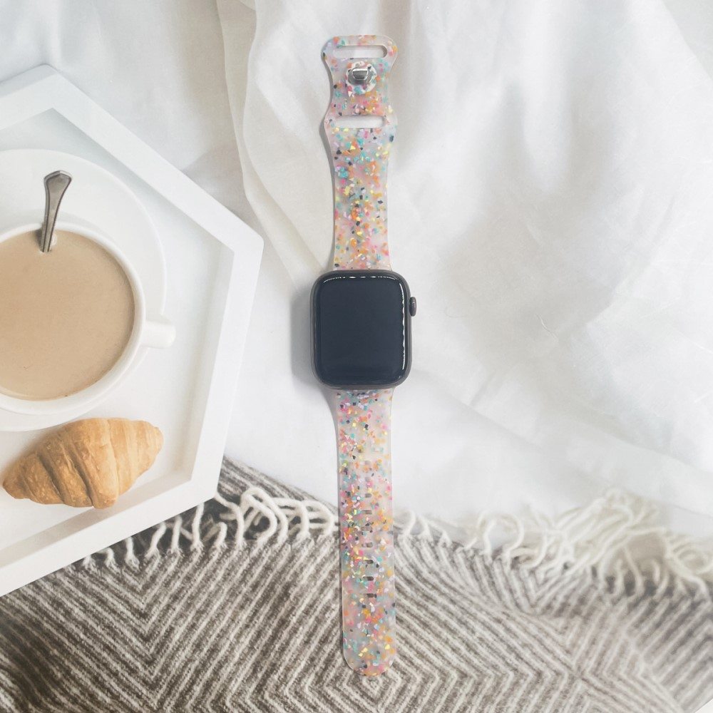 Apple Watch (49/46/45/44 mm) Ersatz Silikon Sport Armband Konfetti (Gelenkumfang: 135-235mm) - Transparent