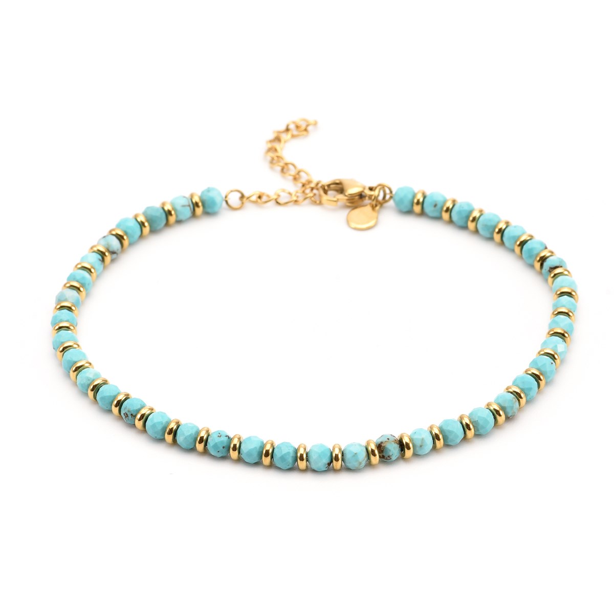 Sixty Stones - 60 - Chaîne De Cheville Perles Pierres Naturelles Turquoise - 25 X 0,4 Cm-