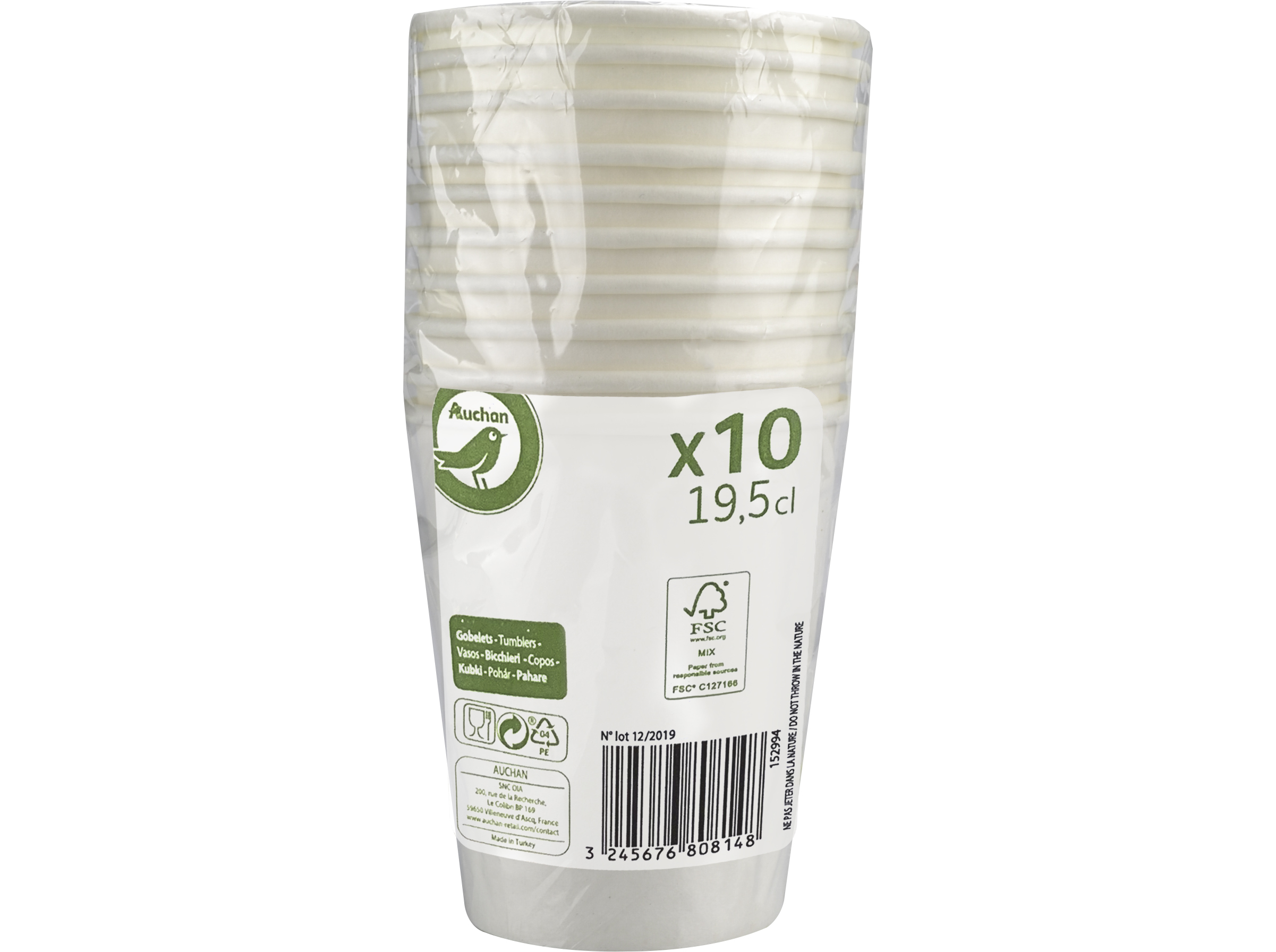 COPO CARTÃO AUCHAN ESSENCIAL BRANCO 18CL 10UN