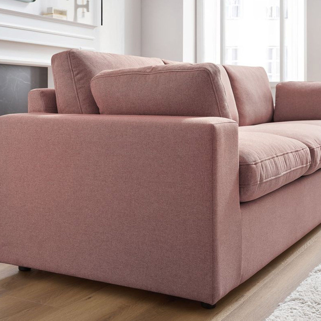 Bobochic Canapé droit fixe 3 places belair rose - 250x93x80 cm