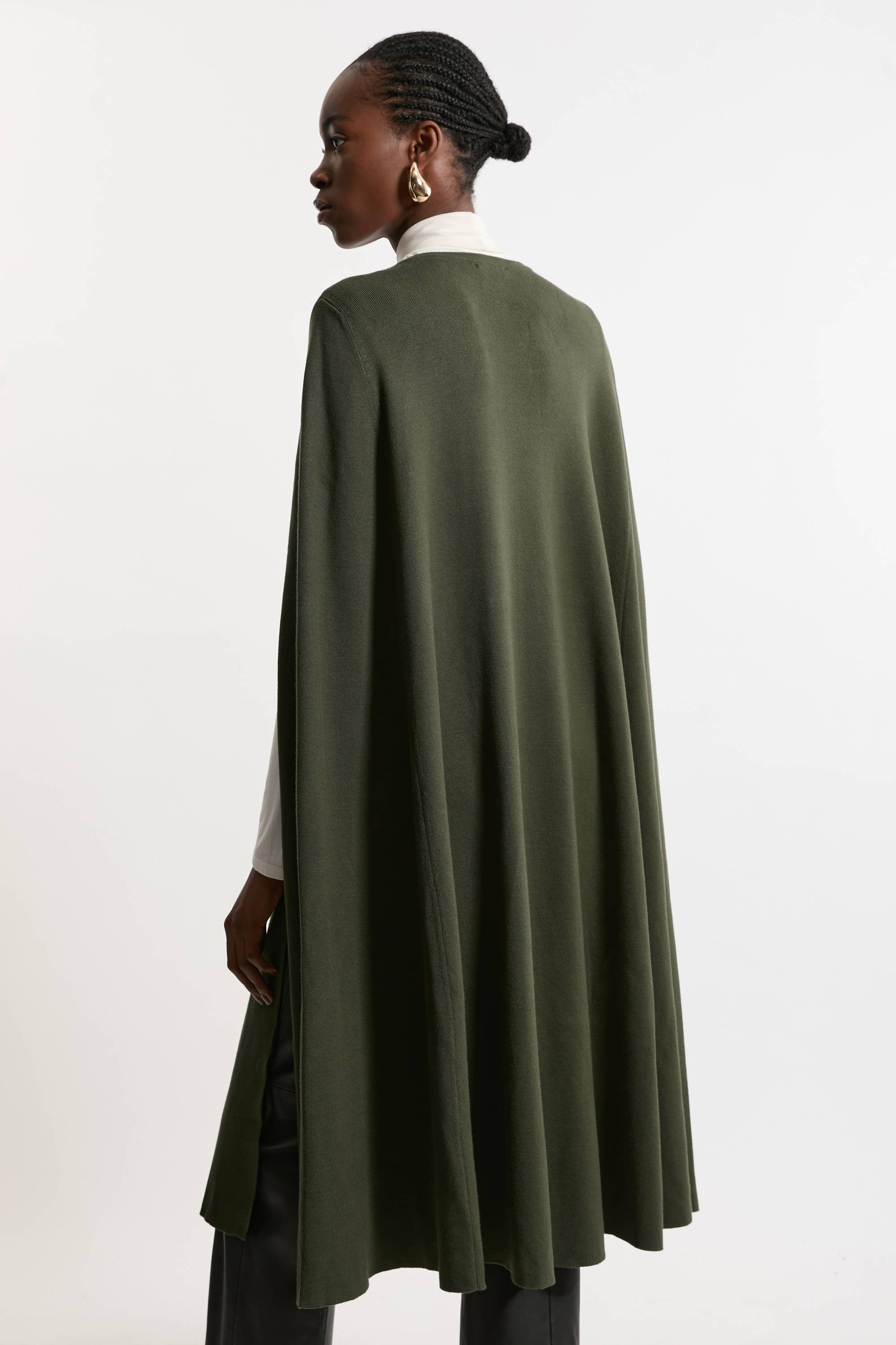 KarenMillen Cape Longue Militaire en Maille Mélange Viscose Taille Haute