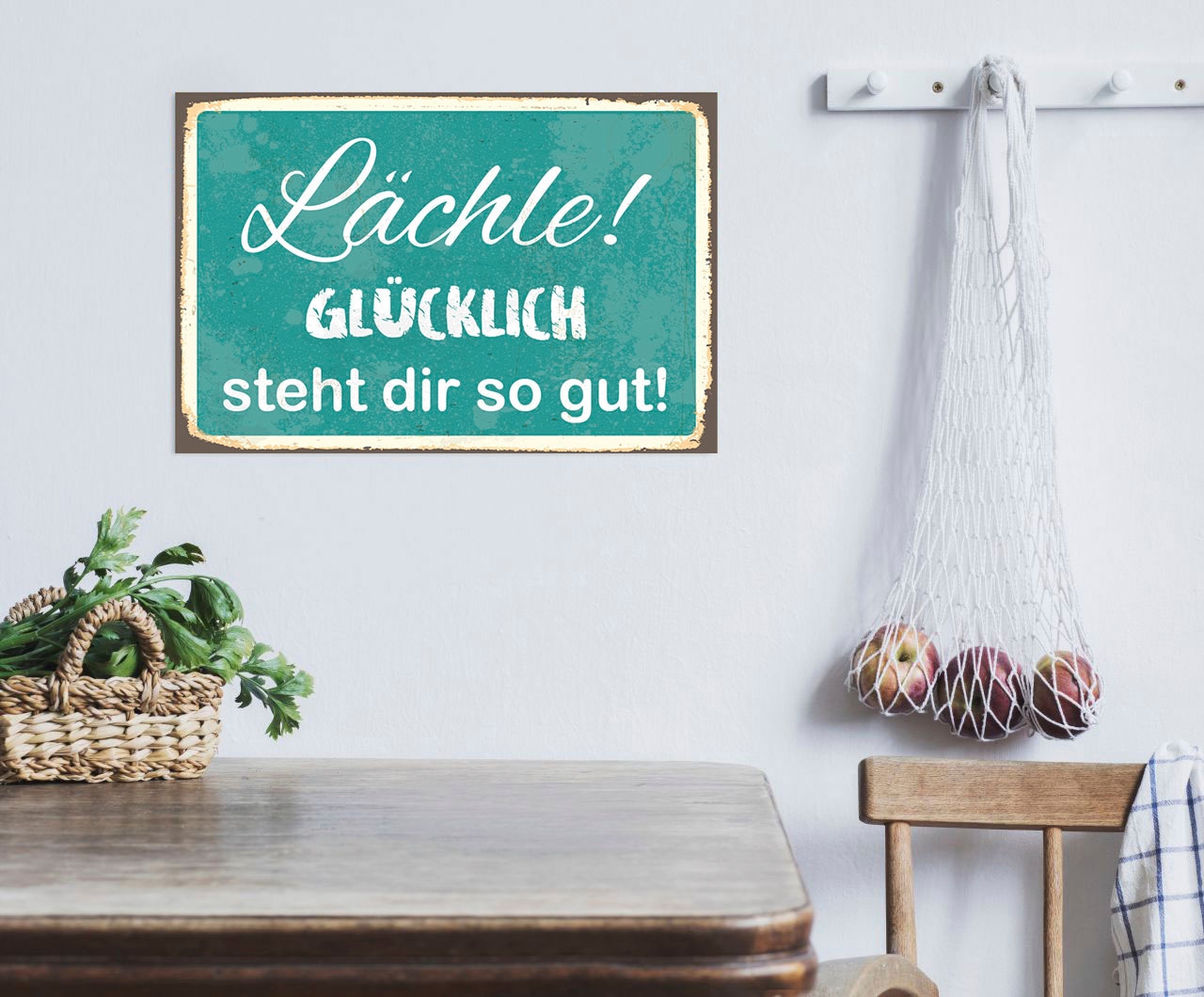 queence Metallbild »Glücklich« Schriftzug | Schriftzüge 1 Stk. tlg. Stahlschilder