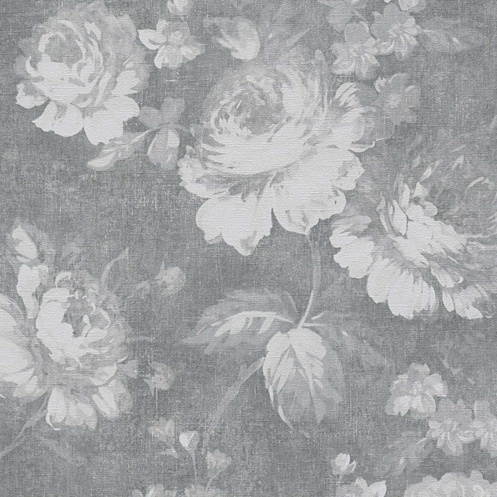Vliestapete - Blumen - grau-weiß - 10 Meter