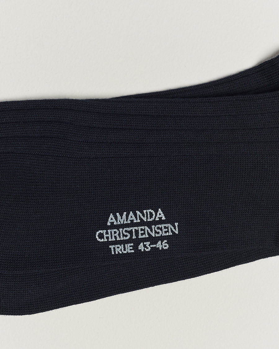 Amanda Christensen 3-Pack True Cotton Ribbed Socks Dark Navy