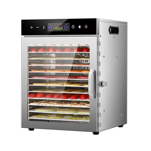 MOOTACO Deshydrateur Alimentaire,Séchoir à fruits 12 plateaux en acier inoxydable avec commande tactile et éclairage,800W séchage des aliments,24H,réglage de la température : Cuisine et Maison