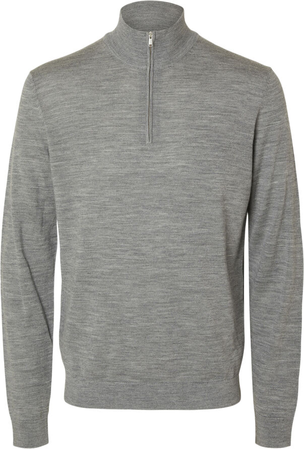 Selected Homme SLHTRAY LS KNIT MERINO HALF ZIP NOO Grå
