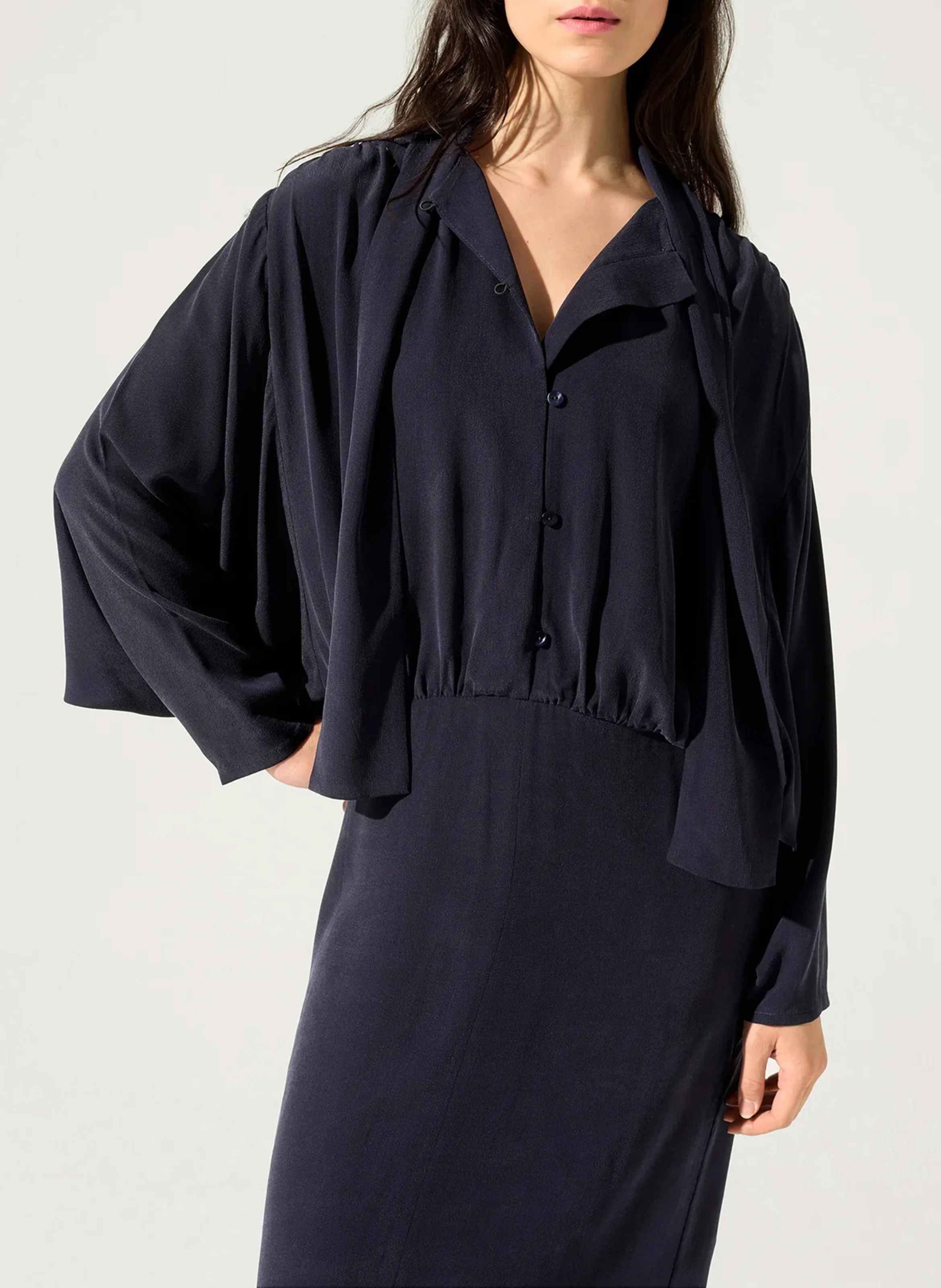 Robe midi col lavallière | Bleu