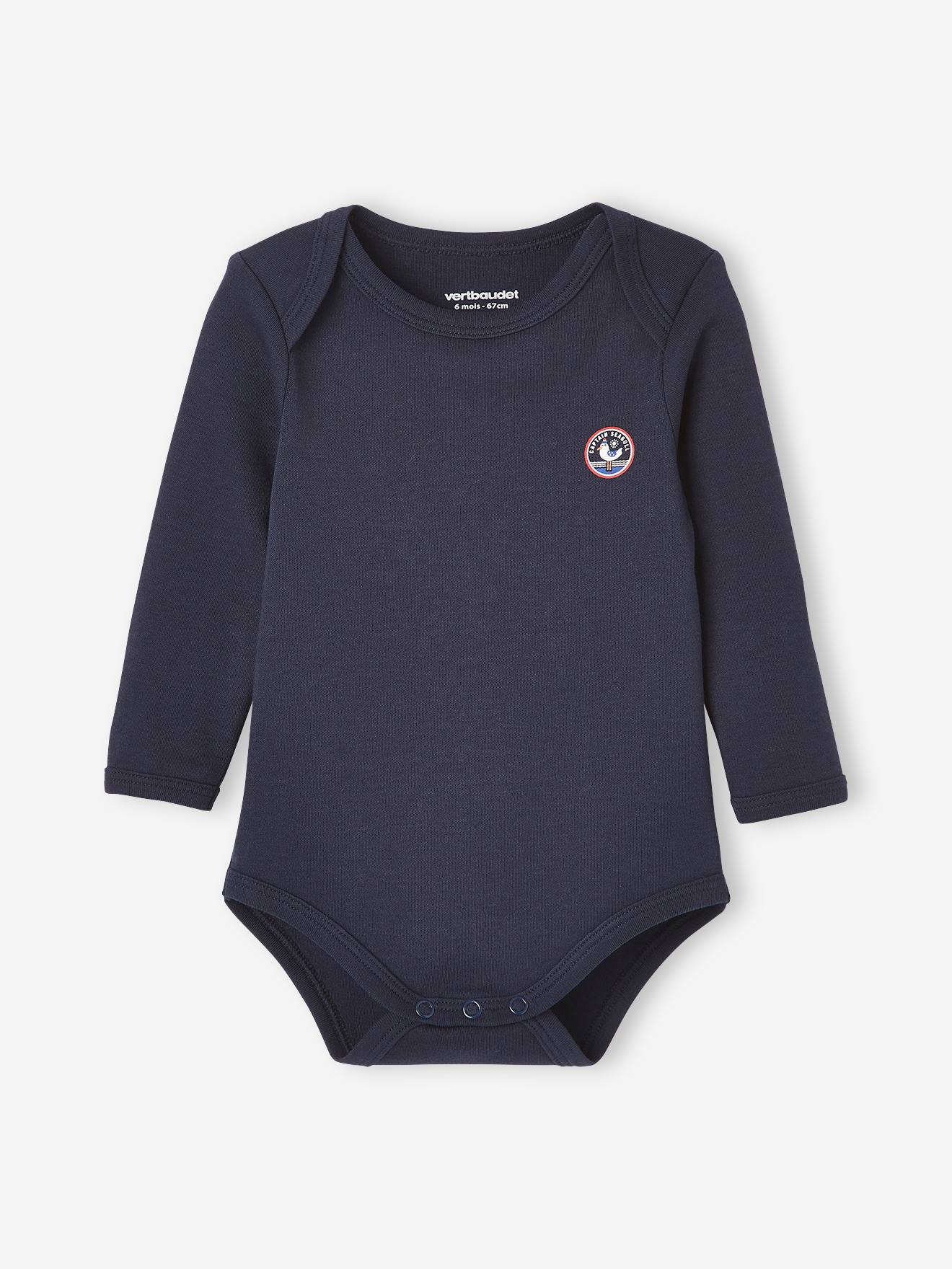 Conjunto de 3 bodies de manga comprida com cavas americanas, azul bebê escuro bicolor/multicolorido