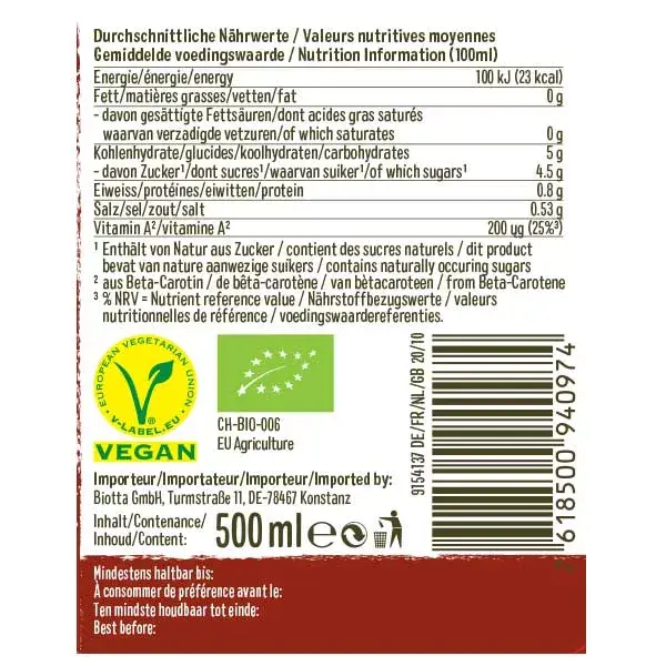 Coquetel de Vegetais Orgânicos Biotta 500ml
