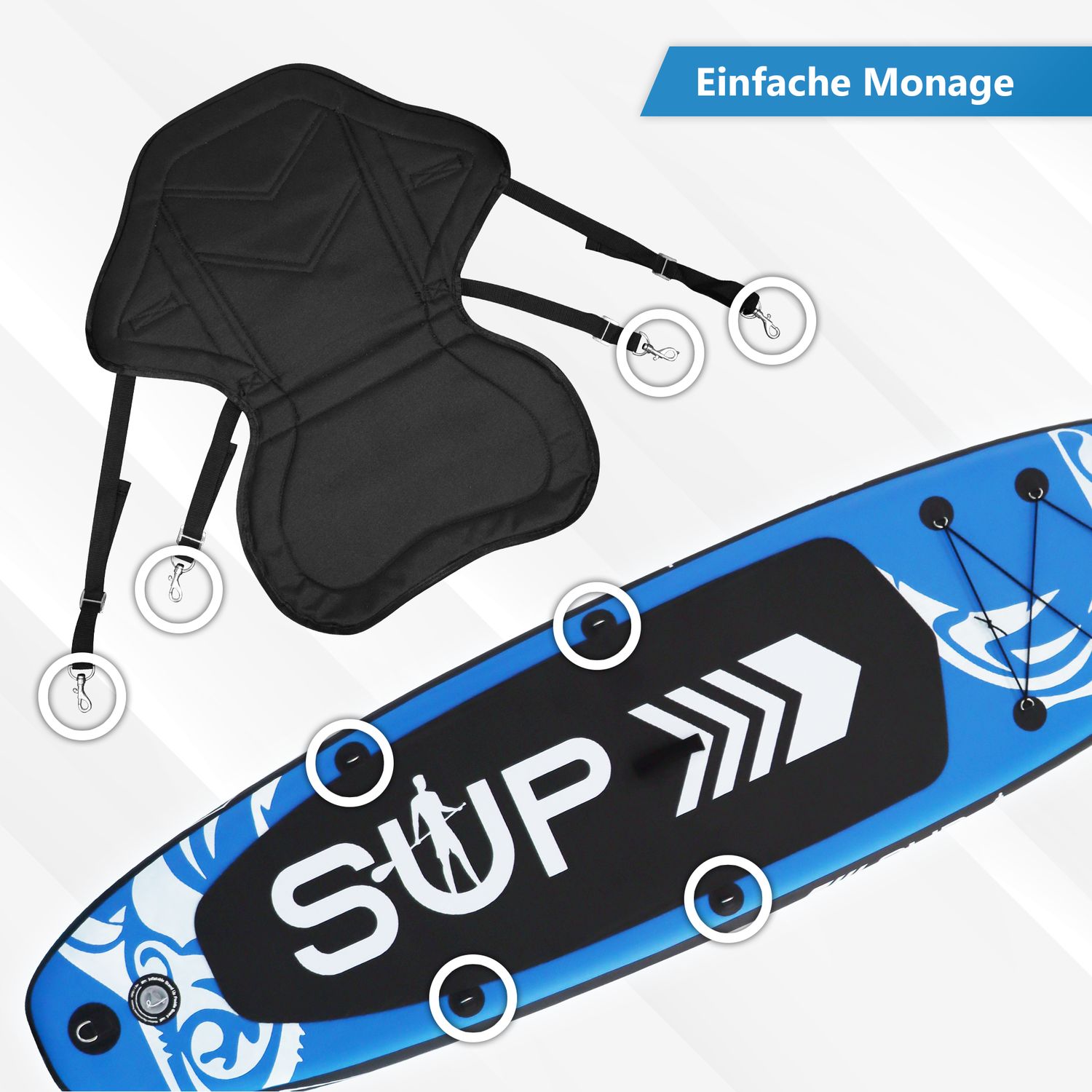 24MOVE® SUP Kajak Sitz für Paddle Boards und Kajaks, gepolstert und ergonomisch, mit Tasche, Surfboard, Stand Up Sitz
