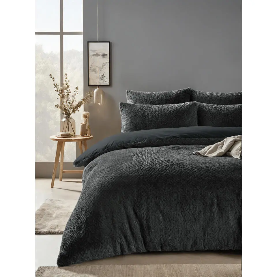 Dekbedovertrek Fur Teddy 200x220 – Fluweelzacht & Knus Design – Antraciet