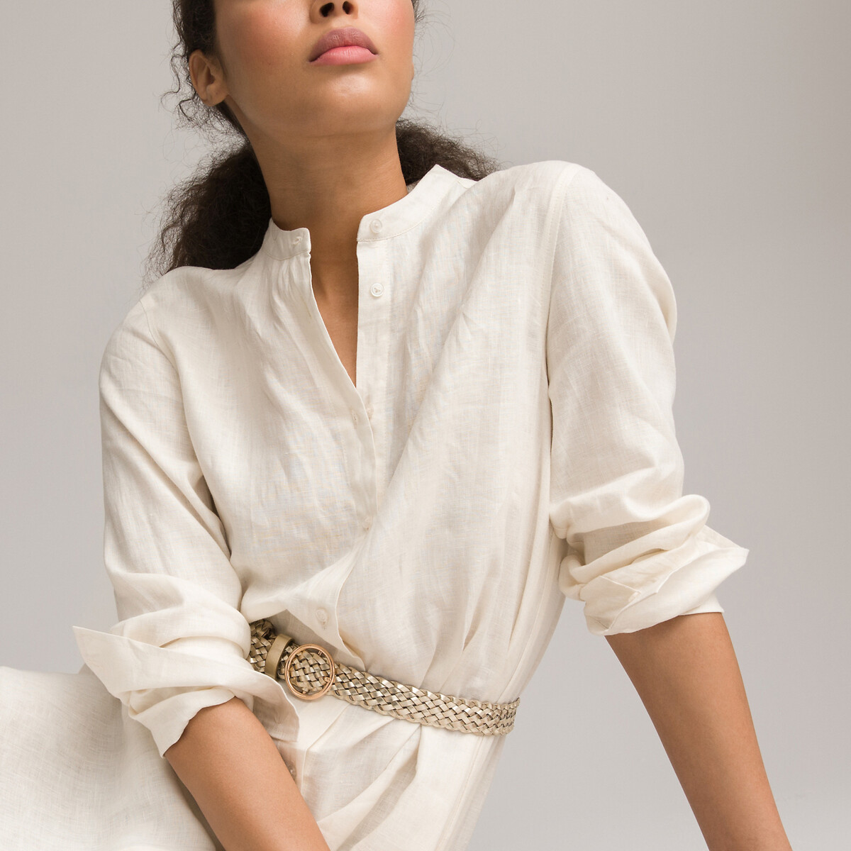COLEÇÕES LA REDOUTE<br>Vestido longo com mangas compridas, em linho