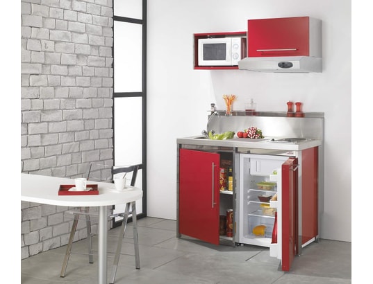 MODERNA - Kitchenette complète METALLINE 120x60 Rouge Carmin