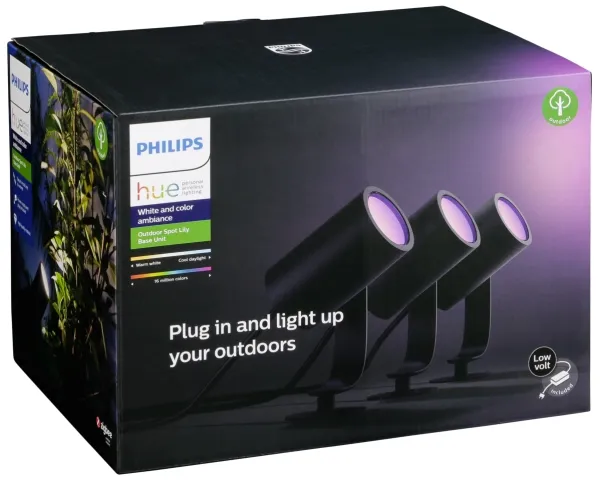 Philips Hue White and Color Ambiance Lily - Spotlys - LED - 8 W - 16 millioner farver - 2200-6500 K - sort, krom-matteret (pakke med 3)