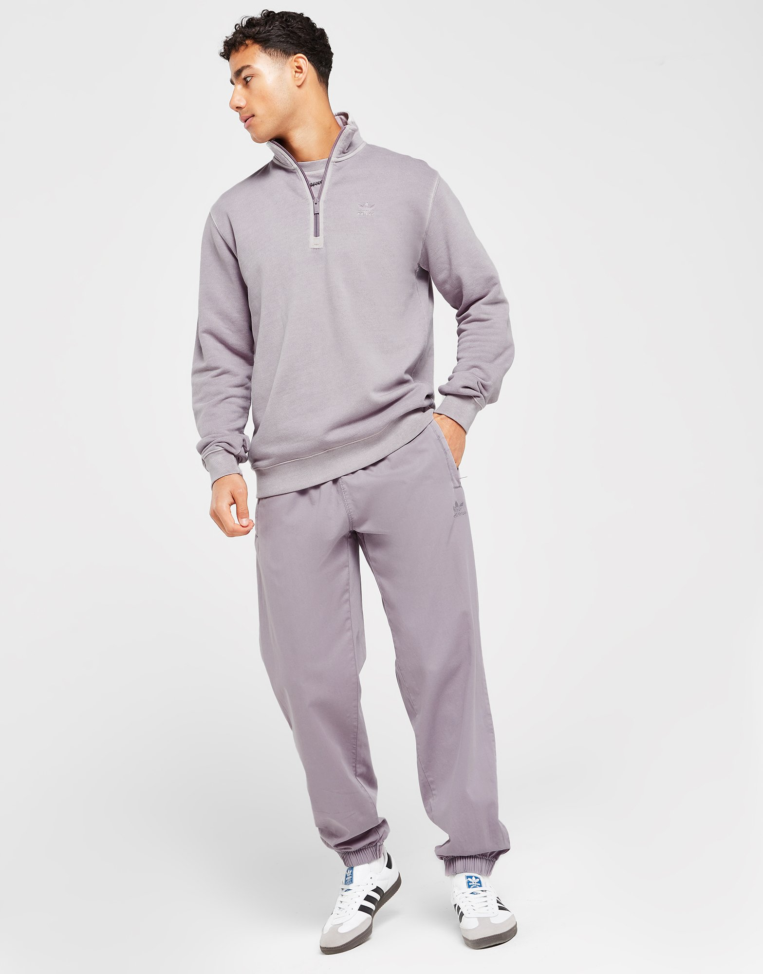 adidas Sweat-shirt ras-du-cou demi-zip teint Trèfle Essentials+