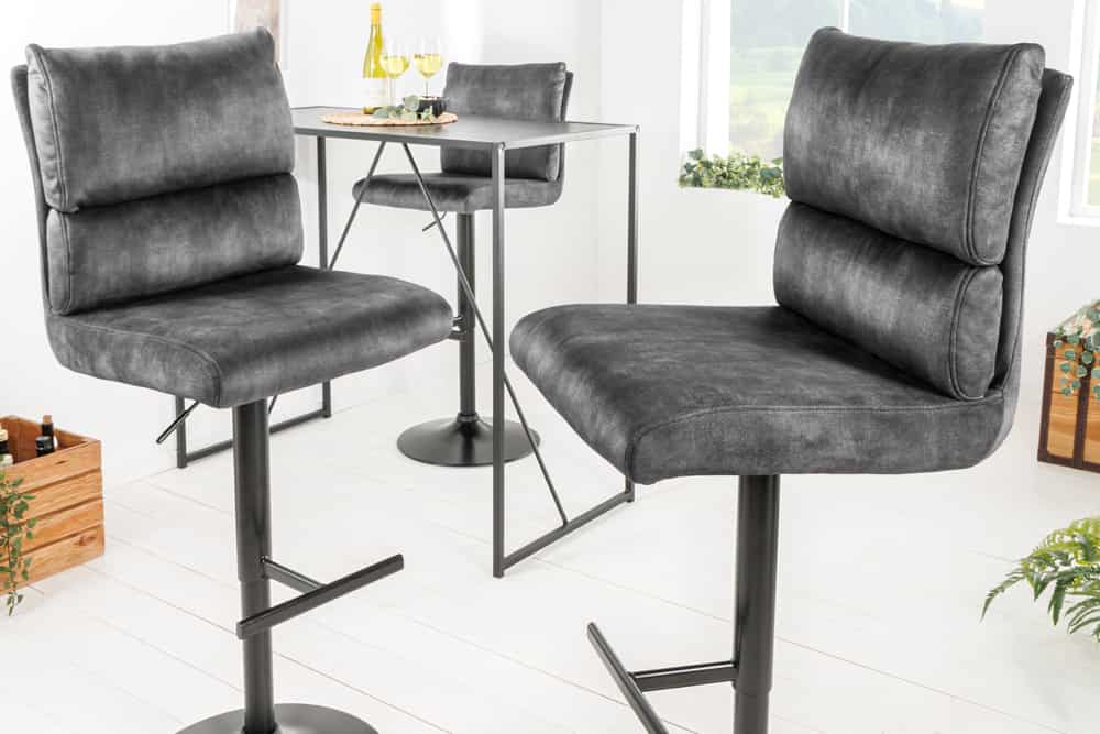 Höhenverstellbarer Barhocker COMFORT dunkelgrau Samt drehbar mit Lehne Metall schwarz