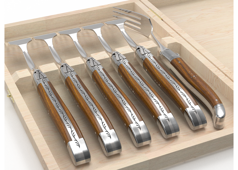 Service de 6 fourchettes Laguiole avec un manche en bois de gaïac et mitres en acier inoxydable