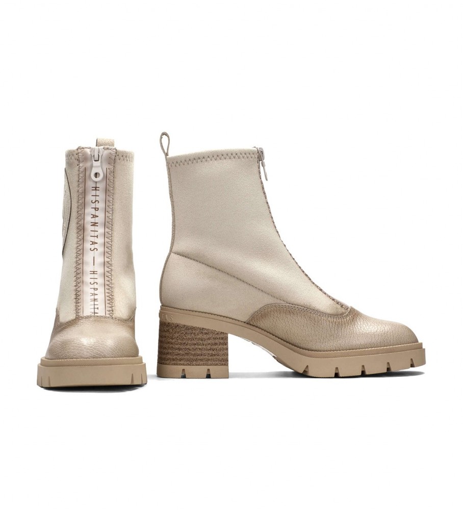 Botas de cano curto Hispanitas Everest em couro marfim - Salto de 6,5 cm -