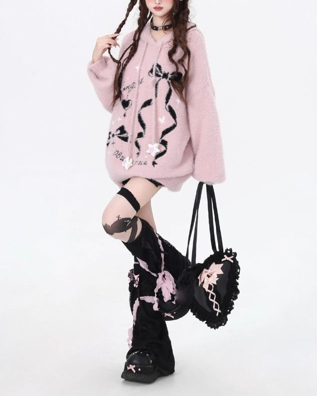 Rosesand - Trui met lange mouwen, strik en letterprint en losse capuchon