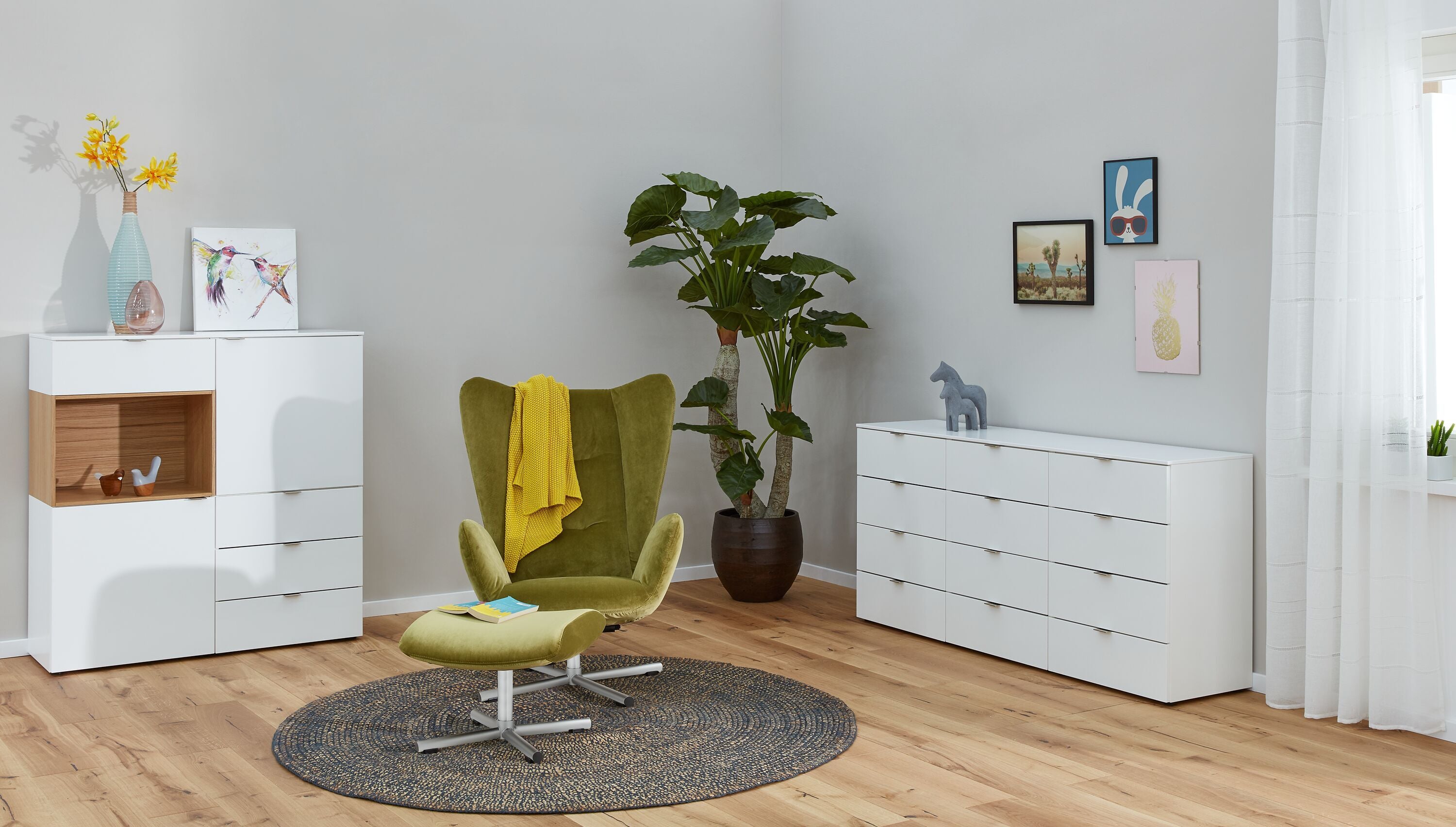 TILL Highboard - Weiss / Eiche / B: 112.0 cm x T: 41.0 cm x H: 115.2 cm
