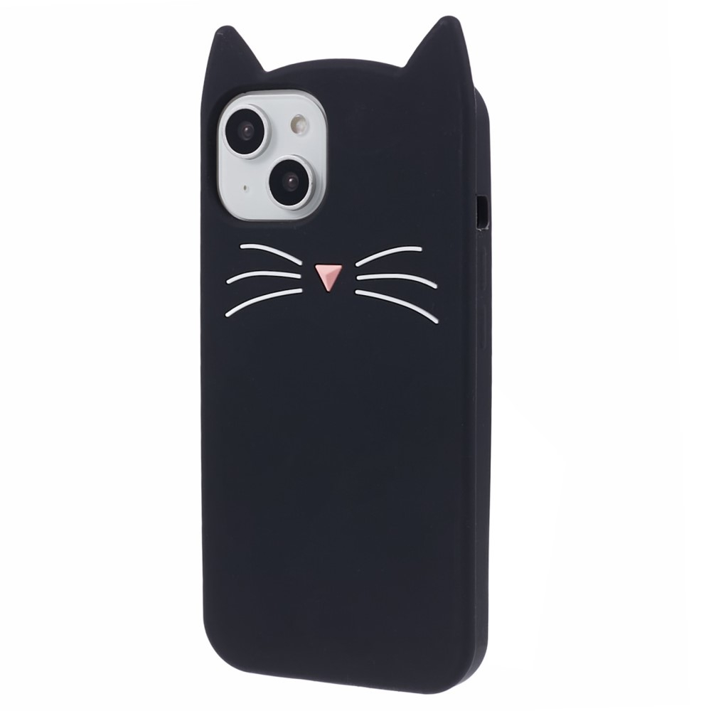iPhone 15 3D Silikon Case Hülle mit Süssen Katzenohren - Schwarz