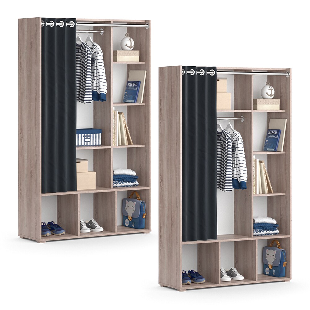 Vicco Kinderkleiderschrank Kinderzimmerschrank Kindergarderobe Luigi Sonoma 106 x 178 cm modern Schrankregal Jugendzimmerschrank Organizer Vorhang Kleiderstange Fächer Aufbewahrung Spielzeugablage