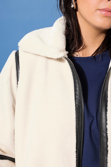 Teddyjacke, Straight Shape, Lederpaspel, Stehkragen
